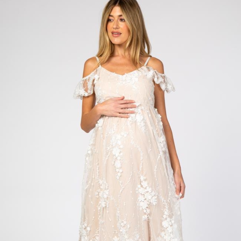 Pink Blush Ivory Maternity Evening Gown
